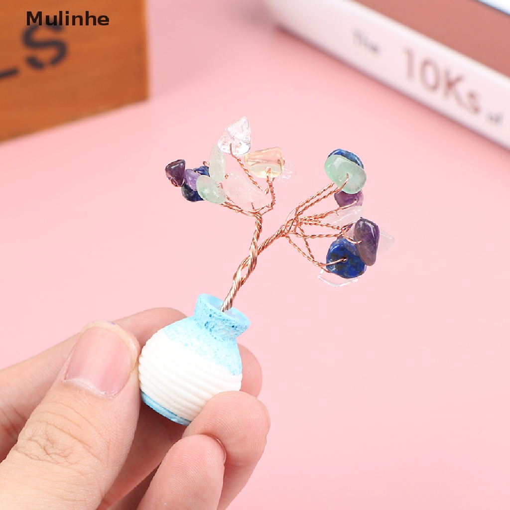 Cây kim tiền mini pha lê thạch anh tím để trang trí nhà cửa