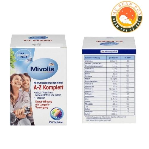 Vitamin tổng hợp Mivolis A Z Komplett cho người dưới 50 tuổi, lọ 100 viên của Đức
