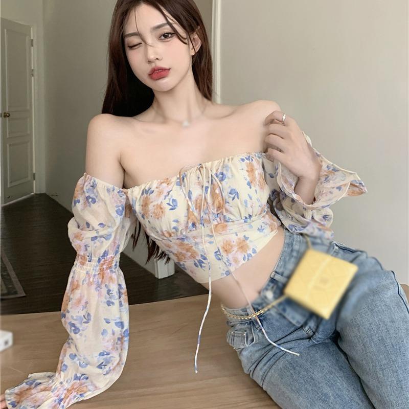 Áo sơ mi tay dài họa tiết hoa phong cách Hàn Quốc thời trang cho nữ