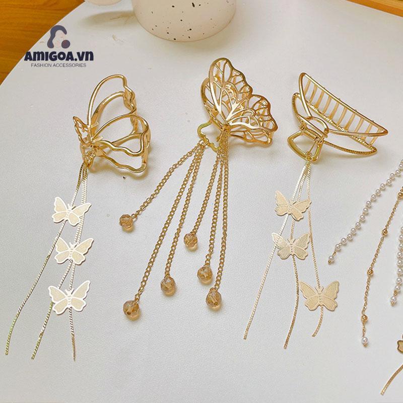 Kẹp Tóc Hình Bướm Bằng Kim Loại Kích Thước Lớn Thanh Lịch Sang Trọng