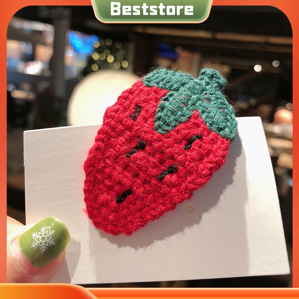 Kẹp Tóc Mái Đan Móc Hình Trái Cây Mùa Đông Dâu Dưa Hấu D