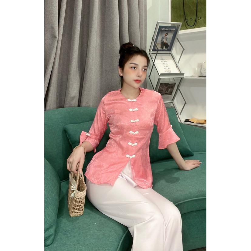 ÁO BÀ BA LỤA GẤM TAY XÒE