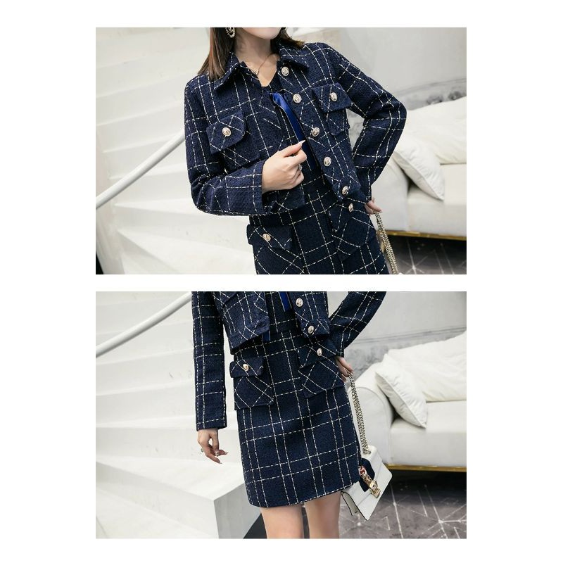 (SẴN) Set dạ xanh than váy liền kèm áo khoác