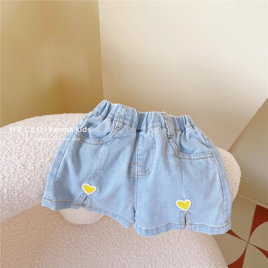 Quần Short Denim Mềm Mại Thêu Hình Trái Tim Phong Cách Hàn Quốc Nhật Bản Thời Trang Mùa Hè 2022 Dành Cho Bé Gái