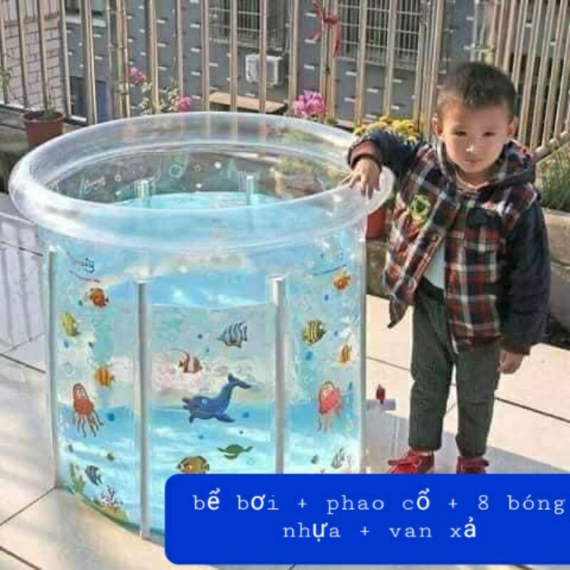 Hồ bơi phao đứng cho bé kèm phao cổ bóng nhựa van xả