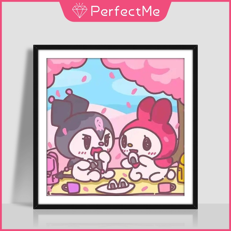 SANRIO Bộ 1 Tranh Đính Đá 5D Tự Làm Kích Thước 30 X 30 Cm Hình Cặp Đôi Trang Trí Nhà Cửa