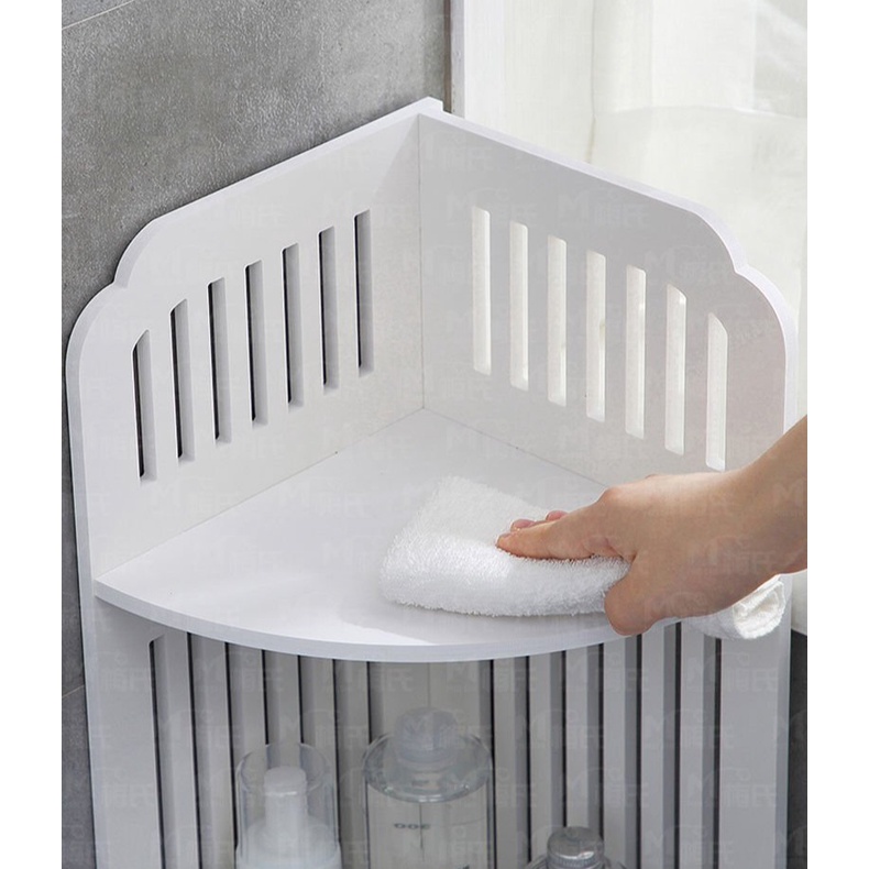 Kệ góc nhà tắm đa năng chất liệu gỗ nhựa Pitech màu trắng chống nước  mối mọt tuyệt đối - Mon nội thất
