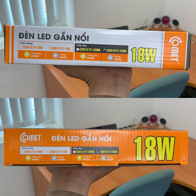 Đèn led ốp trần TRÒN lắp nổi, viền ĐEN, COMET CED121T-DB (nhiều công suất)