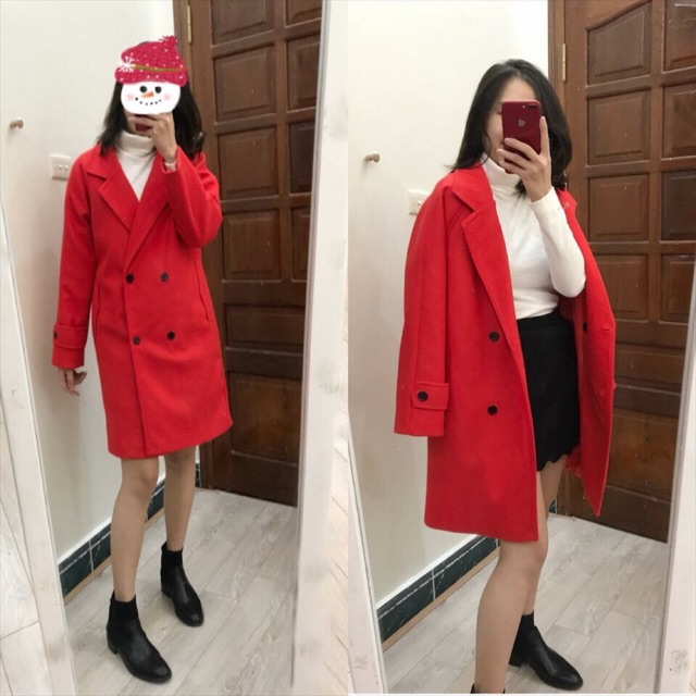 Khoác dạ đỏ chất dầy dặn