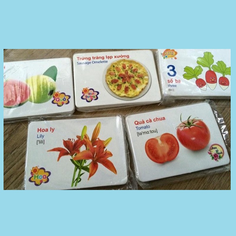 Thẻ Học Thông Minh Song Ngữ VIỆT - ANH Litano Cho Bé Gồm 18 Chủ Đề, 288 Thẻ Cỡ To 12x16cm, Dày Cứng