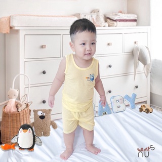 Bộ quần áo ba lỗ cho bé hoạ tiết gấu vuông mềm mịn, thoáng mát nhà nus