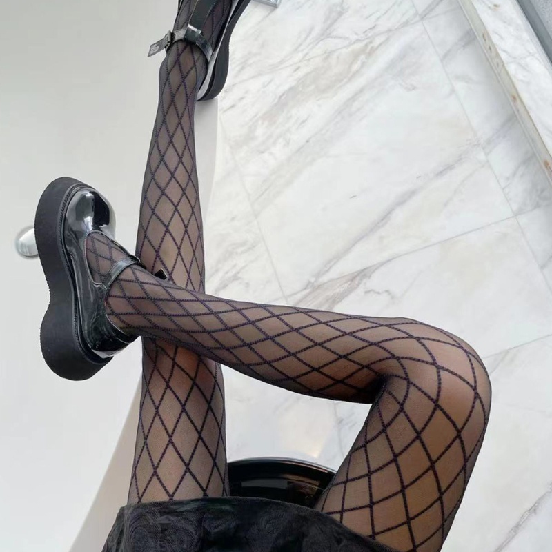 Run Quần Tất Lụa Mỏng Mùa Thu Co Giãn Họa Tiết Hình Thoi Vân Kim Cương Phong Cách Lolita Gợi Cảm Cho Nữ