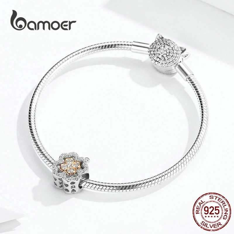 Hạt Charm BAMOER Bằng Bạc 925 Hình Cỏ Bốn Lá Thời Trang