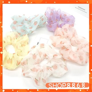 Dây cột tóc lưới scrunchies đào