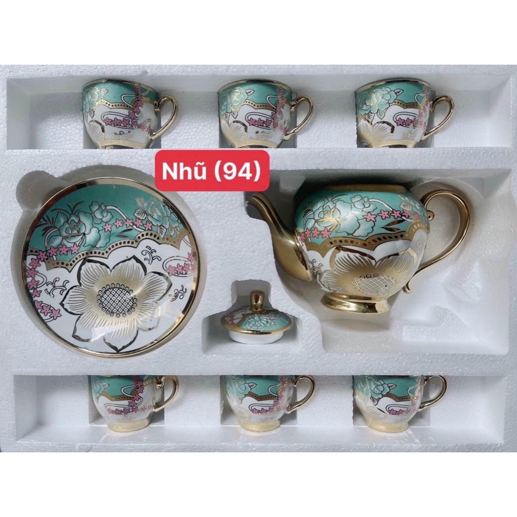 BỘ TÁCH TRÀ HOA VĂN NHŨ VÀNG HOÀNG GIA - BỘ TRÀ 6 LY SIÊU ĐẸP CHẤT LƯỢNG