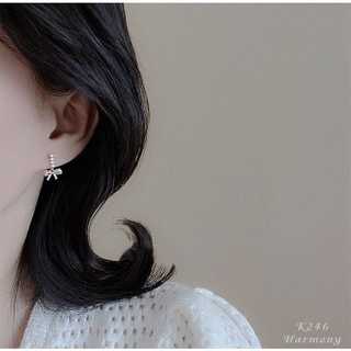 Khuyên tai nữ nơ đá Harmony, bông tai bạc s925 cao cấp k246