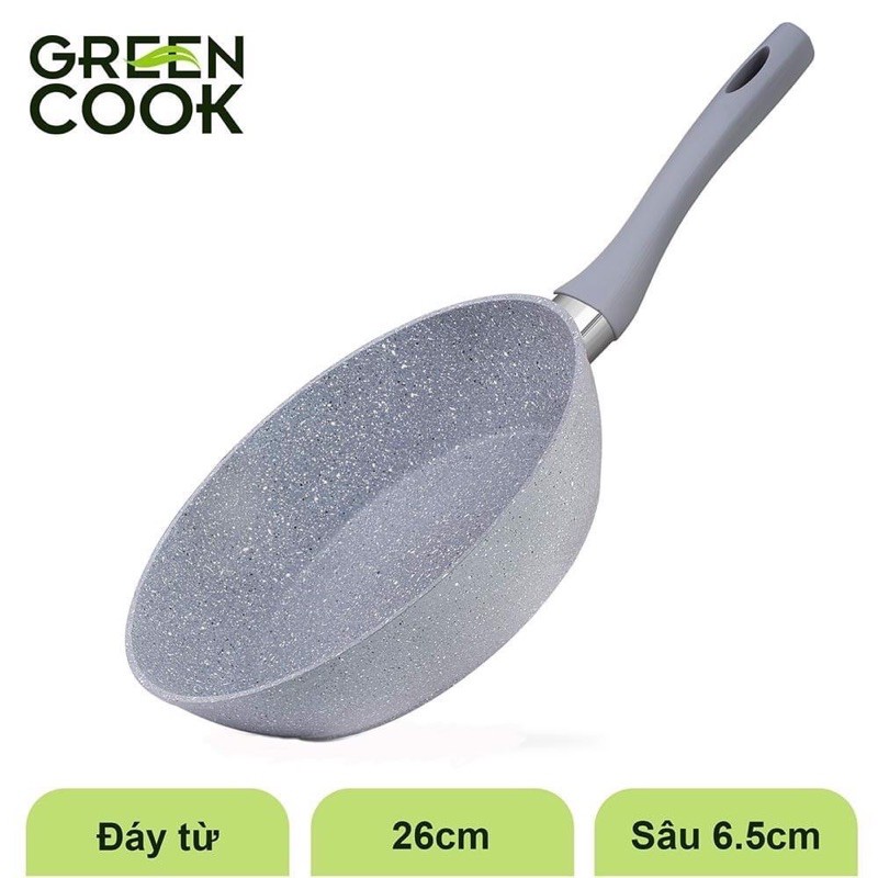 Chảo Đá Chống Dính 26cm GREEN COOK Đáy Từ Siêu To Với Kích Thước 26cm Dùng Cho Tất Cả Các Loại Bếp