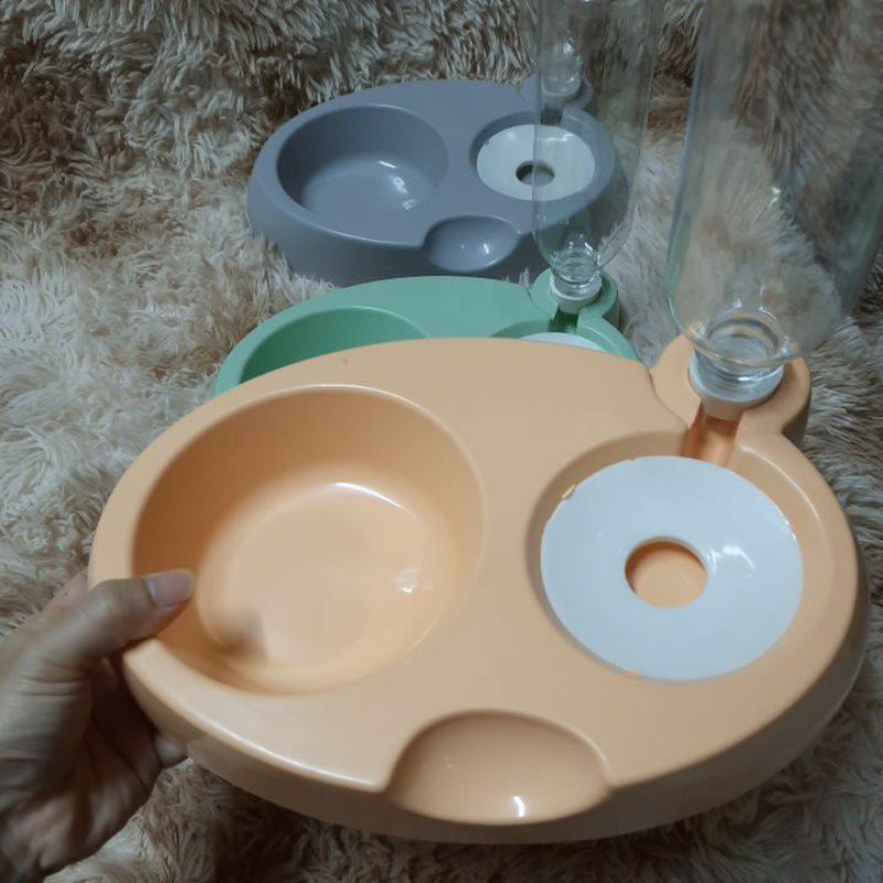 Bát ăn kèm bình tự động cho chó mèo hình gấu (kèm bình tự động)