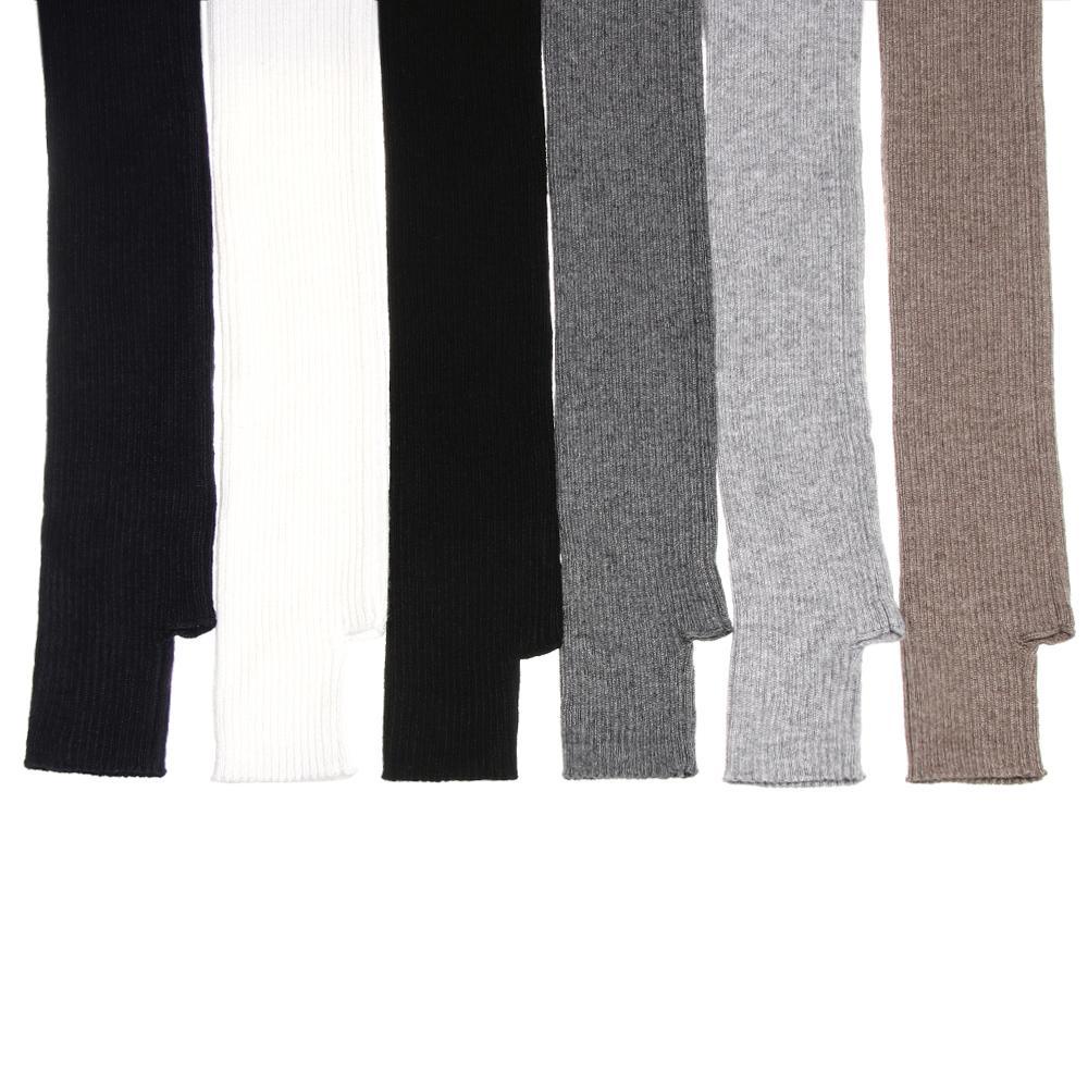 Găng Tay Hở Ngón 1 Ngón Bằng Len Pha Cashmere Màu Sắc Trơn Giữ Ấm