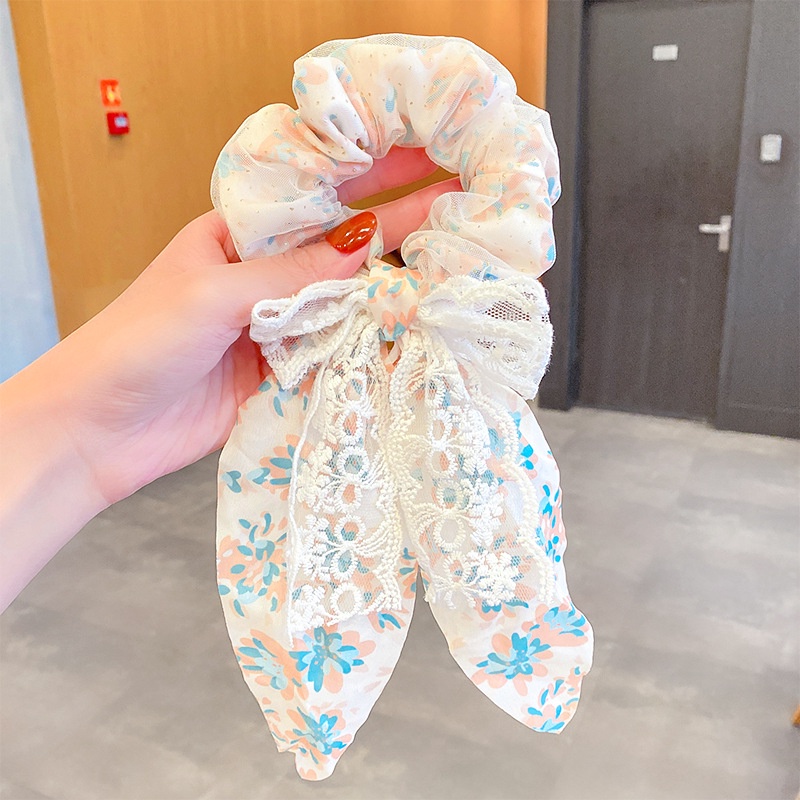 Dây Buộc Tóc Cao Su Bọc Vải Chiffon Ren Hoa Thanh Lịch Thời Trang Cho Nữ