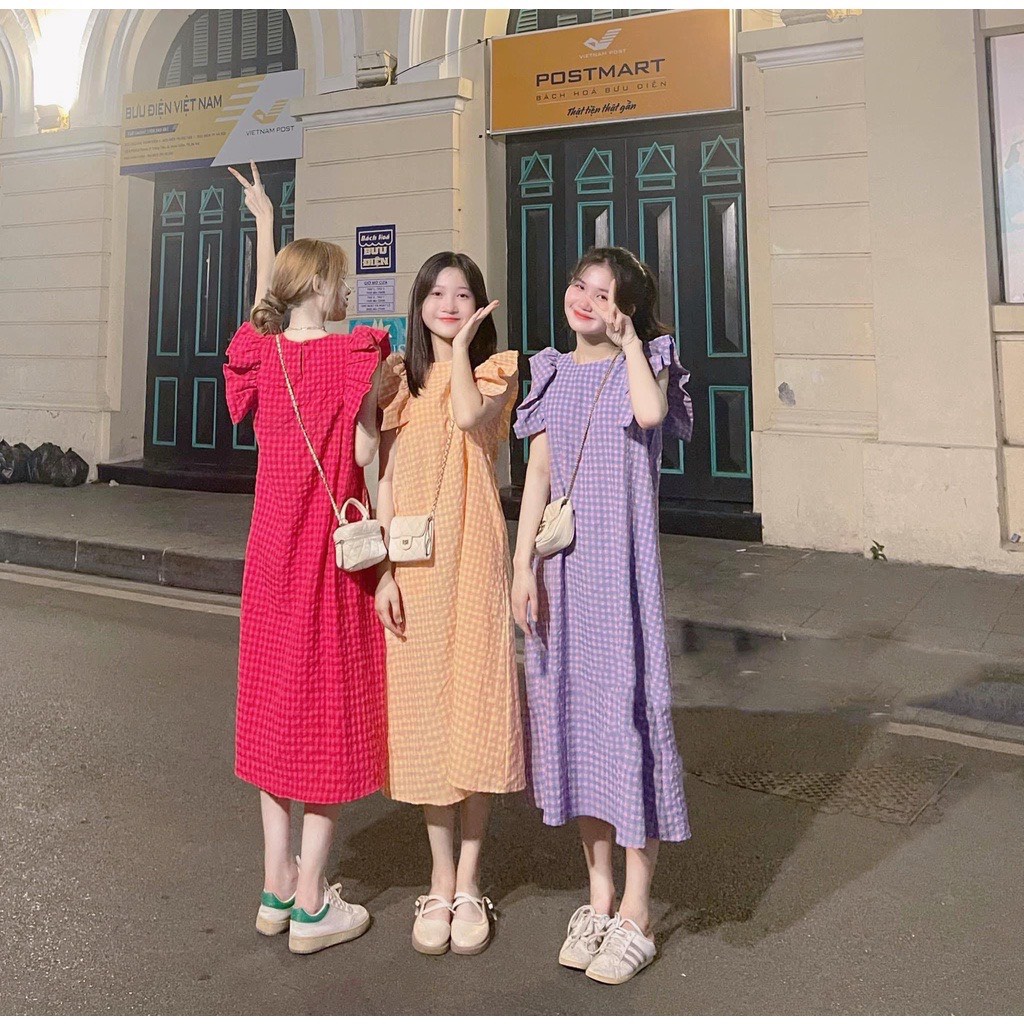 Váy Kẻ Caro Basic Cánh Tiên Form rộng, Chất đũi, đồ dạo phố