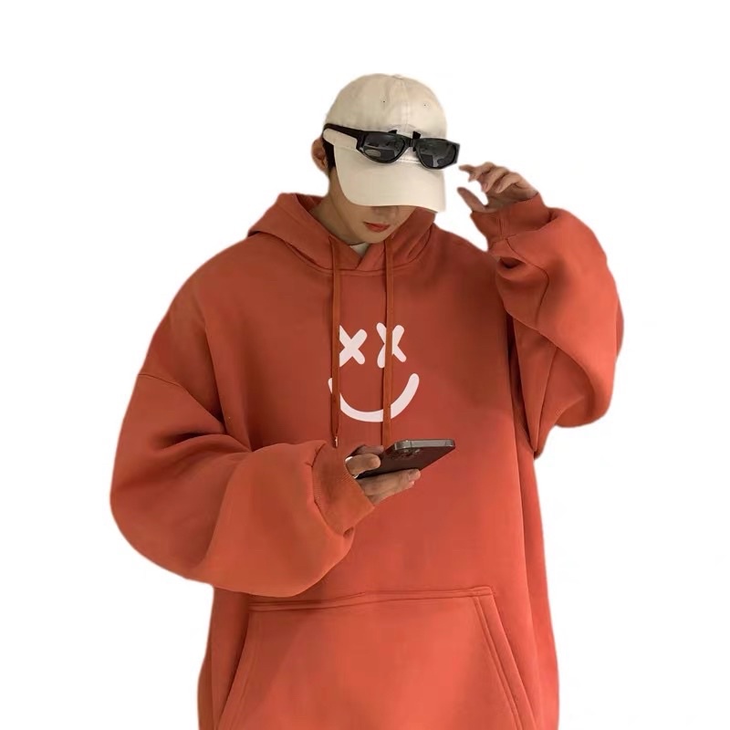 Áo Hoodie Unisex Nỉ Bông Tay Dài Túi Bụng Hoạ Tiết Mặt Cười(ODER 2 NGÀY)