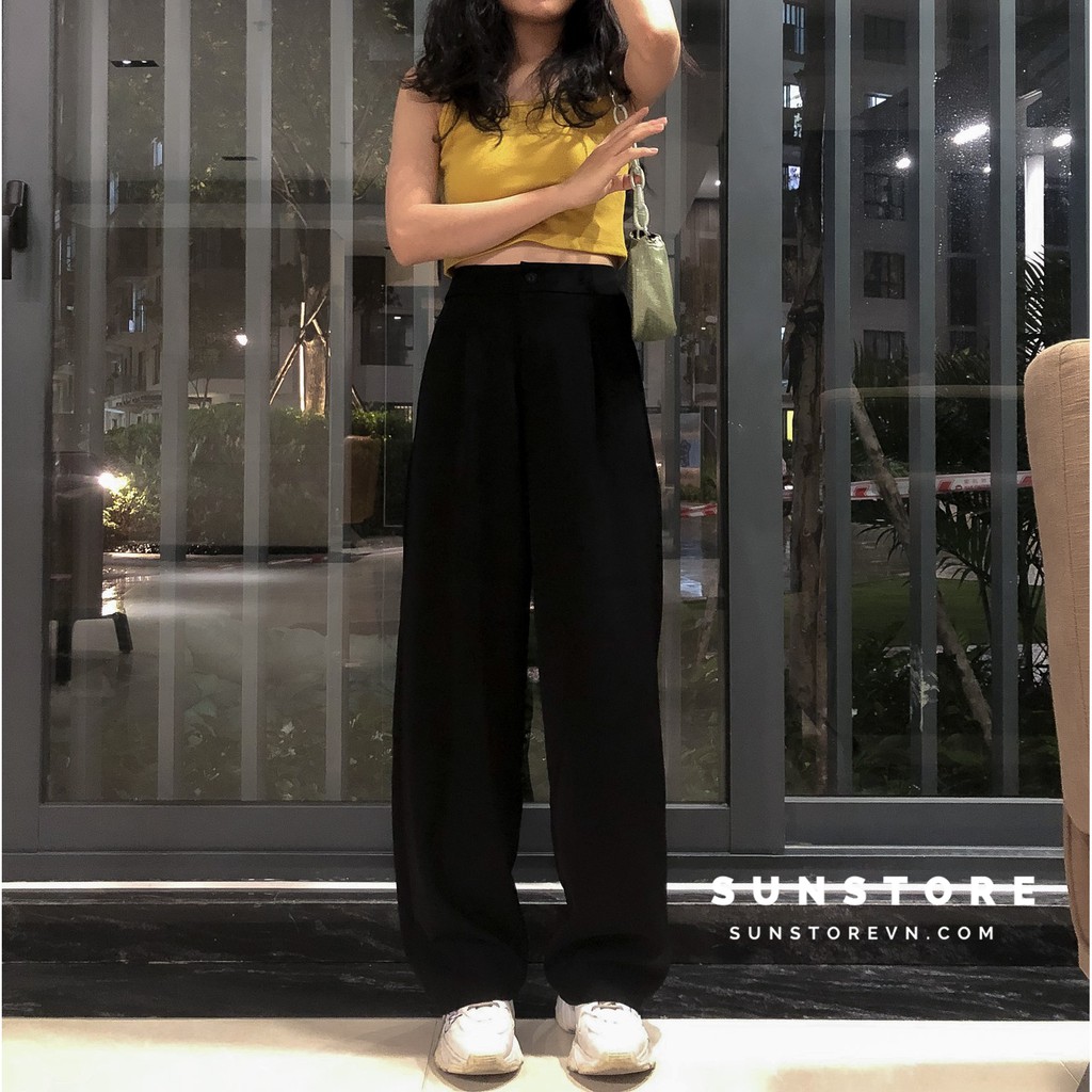 Quần culottes ống rộng suông dài chất dày lưng cao cài nút Sun pant (Tất cả là )