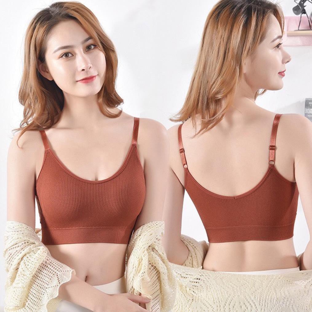 Áo Bra Thể Thao Chất Liệu Cotton Bề Mặt Gân Tăm 2 Dây Mặc Thoải Mái Vừa Vặn Cơ Thể