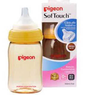 Bình Sữa Pigeon Cổ Rộng Cao Cấp 160ml/240ml, thân bình được làm từ chất liệu nhựa (PPSU)