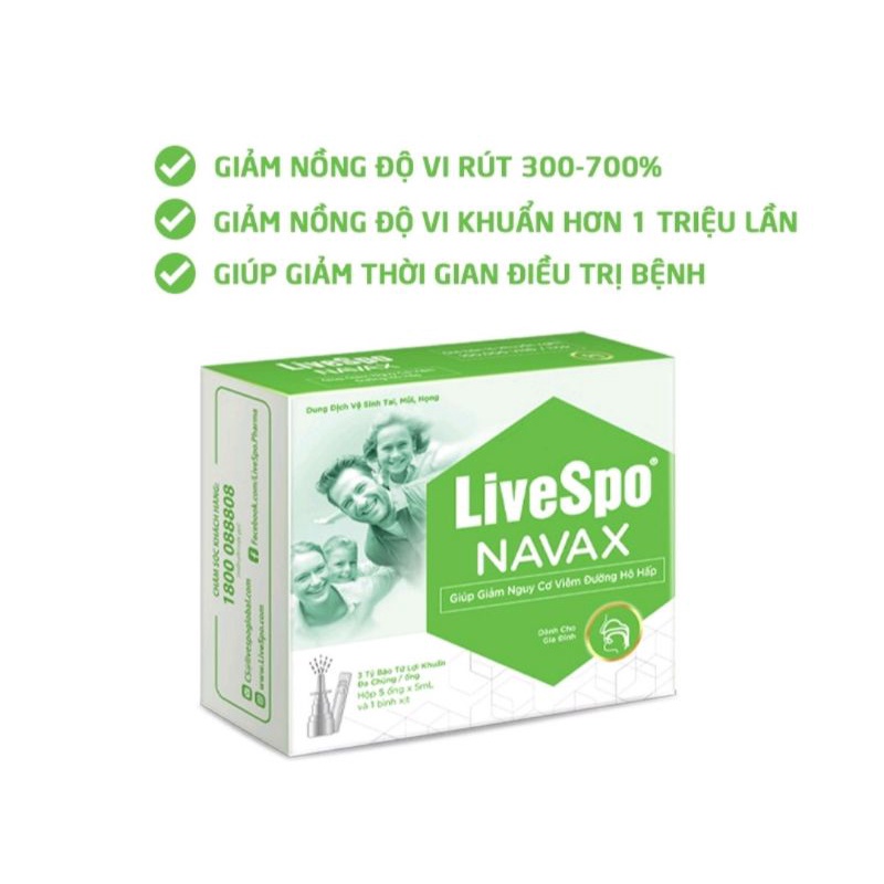 Nước muối sinh lý bào tử lợi khuẩn LiveSpo Navax Family ⚡ Nhà thuốc Hải Linh ⚡ Dành cho gia đình 5 ống x 5ml