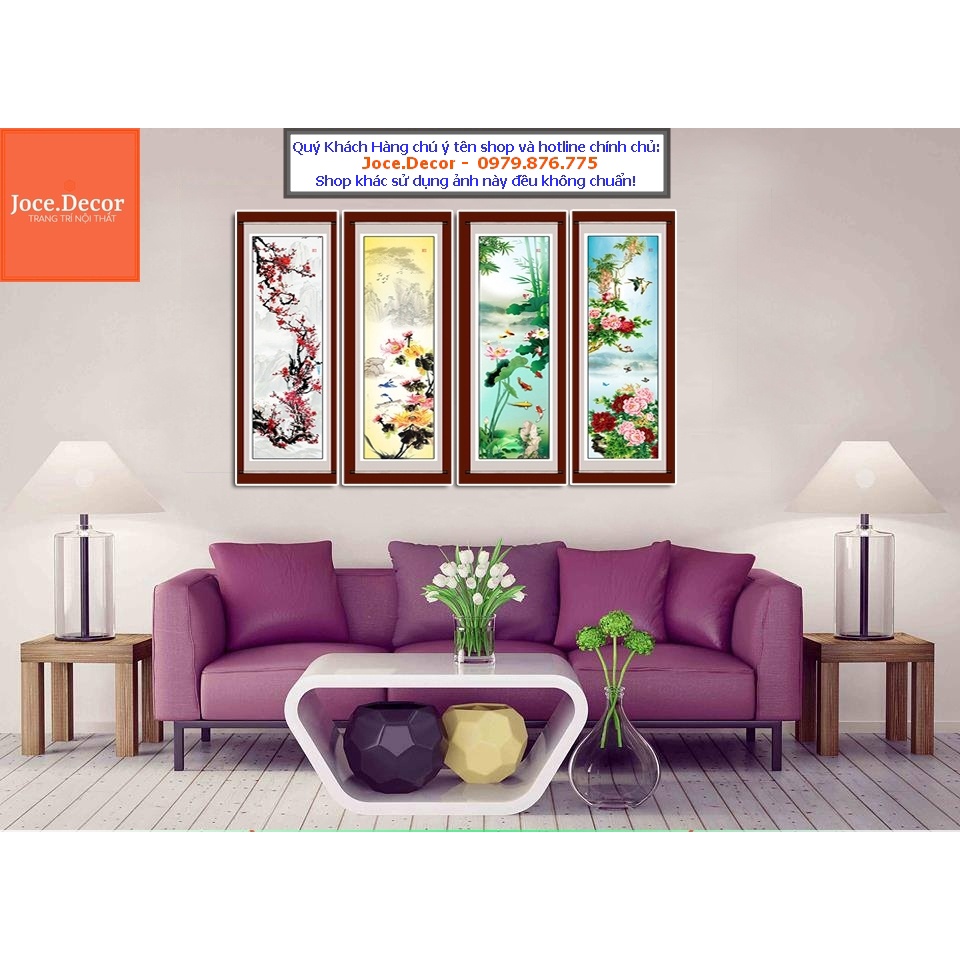 Tranh Tứ Quý, Tranh tráng gương in UV 5D Mica bóng mịn N1, tranh treo tường phòng khách decor bền đẹp 40 năm Ko phai màu