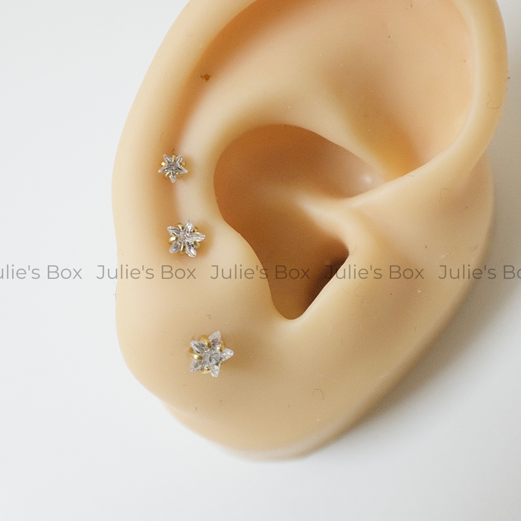 [1 Chiếc] Khuyên Tai Titan Màu Vàng Đá Ngôi Sao Unisex Đuôi Bi Không Gỉ Sét Không Ngứa Bông Tai Nam Julies Box 66