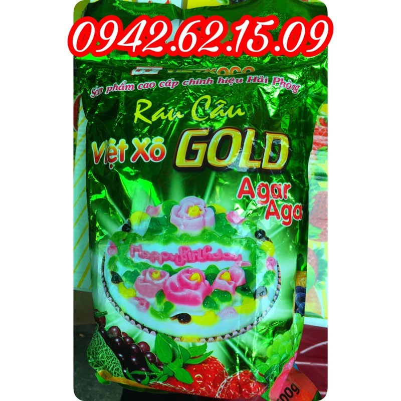 Bột rau câu giòn Việt Xô Gold màu xanh lá đóng gói 500 gram