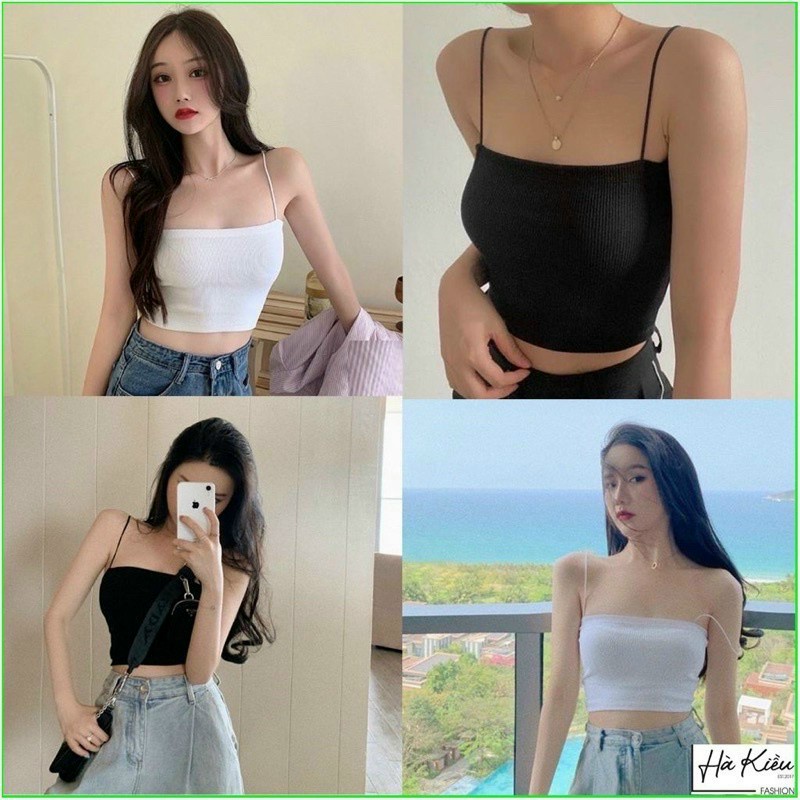 Áo Hai Dây Thun Gân - Áo Croptop Sợi Bún Hai Dây Siêu Co Giãn Freesize Dưới 55kg