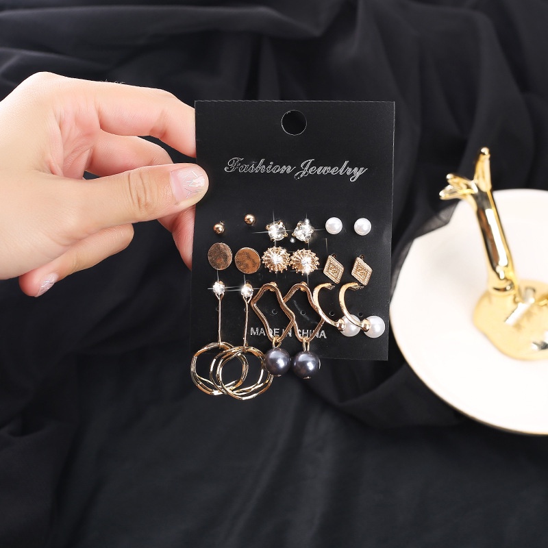 Set 6 Khuyên Tai Đính Đá Pha Lê Phong Cách Hàn Quốc Thanh Lịch Cho Nữ
