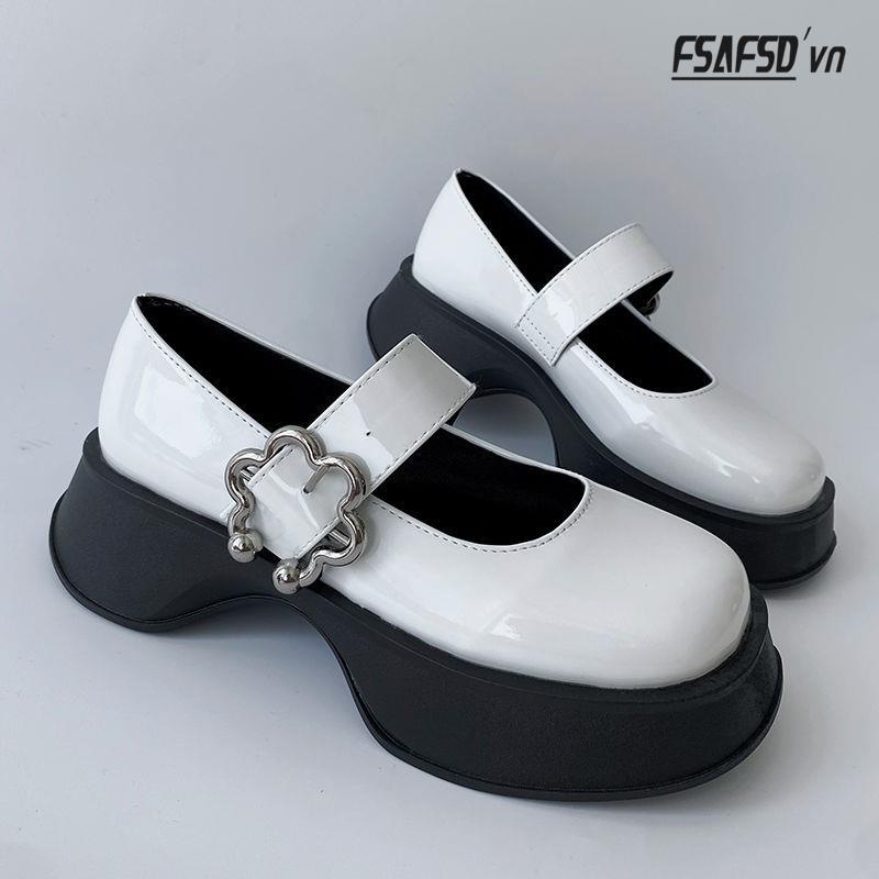 Giày Da Mũi Vuông Phong Cách Retro Anh Quốc Cho Nữ