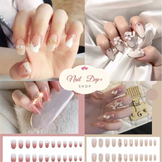 Set 24 móng tay giả , nail giả đính đá charm cao cấp phong cách nhẹ nhàng