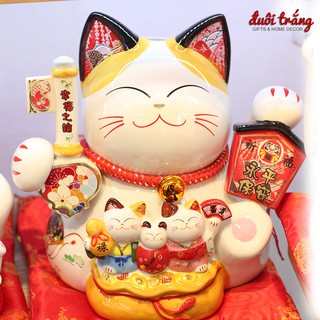 Mèo Thần tài "Vĩnh Báo Bình An ; Hạnh Phúc Chi Thược Chuỷ" 28cm (có video sản phẩm)