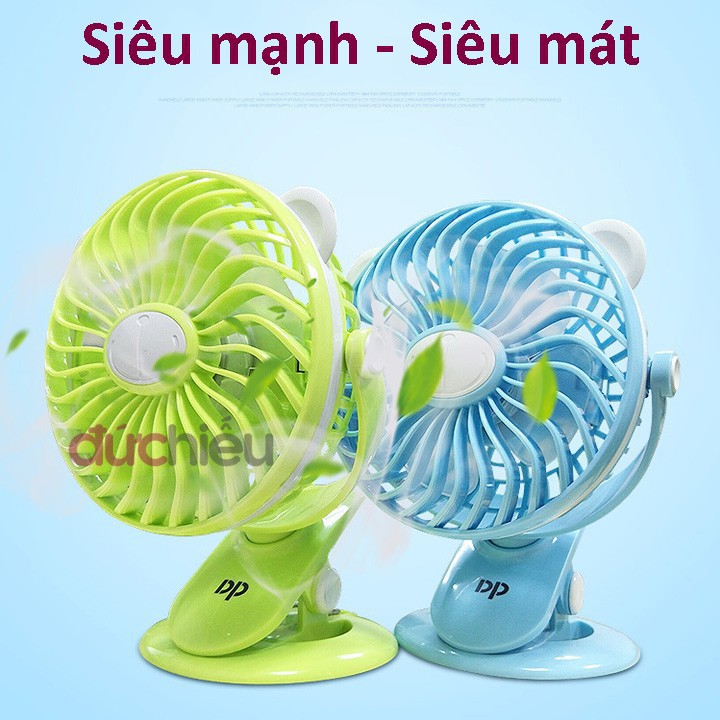 [ Hàng bao đẹp ] Quạt sạc tích điện có volume điều chỉnh tốc độ đế kẹp xoay 360 độ 2000mAh | Đức Hiếu Shop