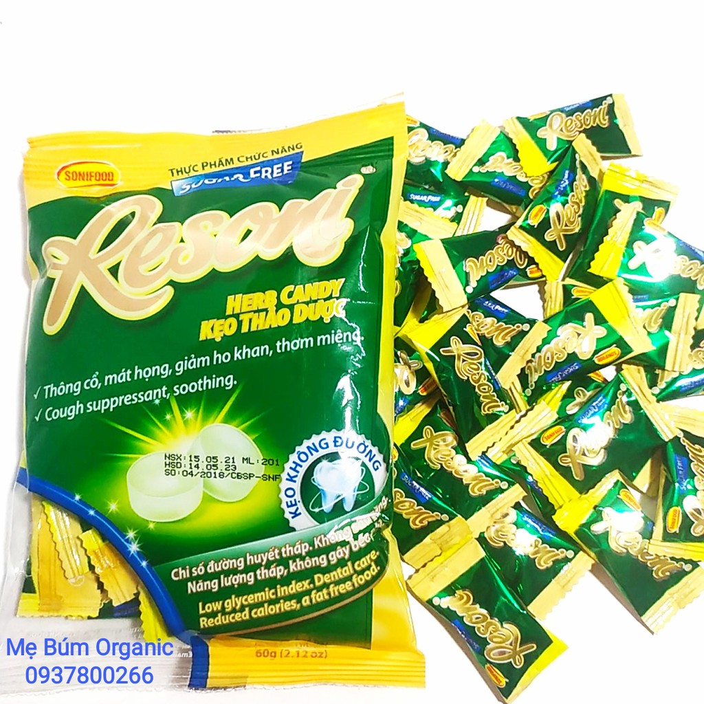 [ HCM Giao Hỏa Tốc] Kẹo thảo dược Resoni túi 60g - Kẹo dành cho người tiểu đường, ăn kiêng