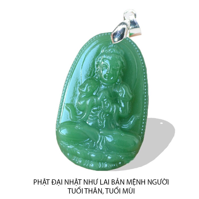 Mặt phật bản mệnh tuổi Tuất, Hợi đá cao cấp màu xanh size nhỏ - Phật A Di Đà - mặt phật - tượng phật - vòng cổ mặt phật