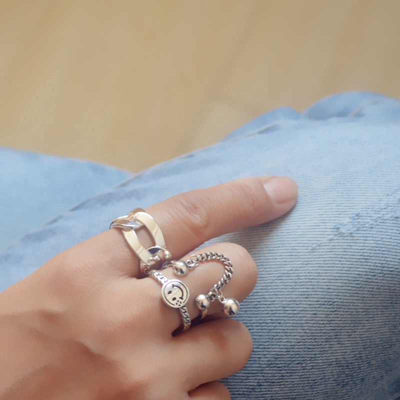 Nhẫn Đôi Hình Mặt Cười Phong Cách Retro Hàn Quốc