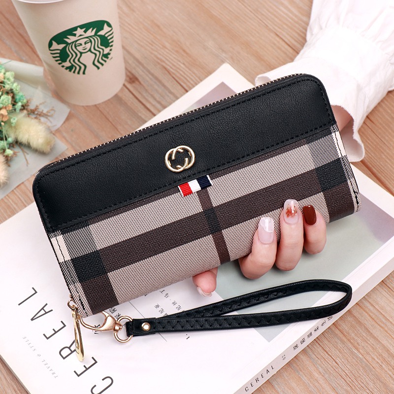 Ví cầm tay nữ da mềm kẻ phối màu giá rẻ BAG U PK58