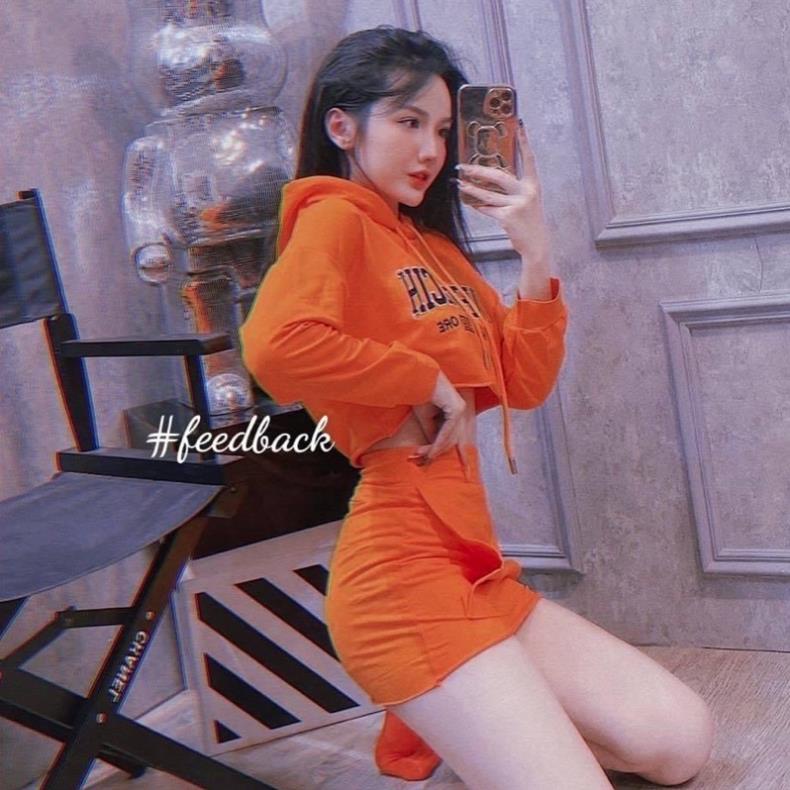 Set áo croptop nón + chân váy xinh - carotshop