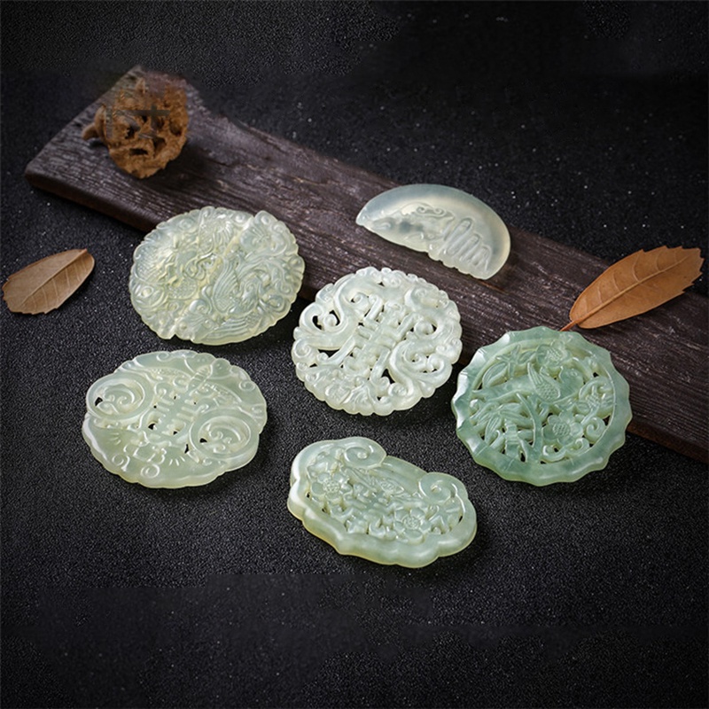 Ngọc bội đá họa tiết tròn 50mm nguyên liệu làm trâm làm trang sức cổ trang việt phục