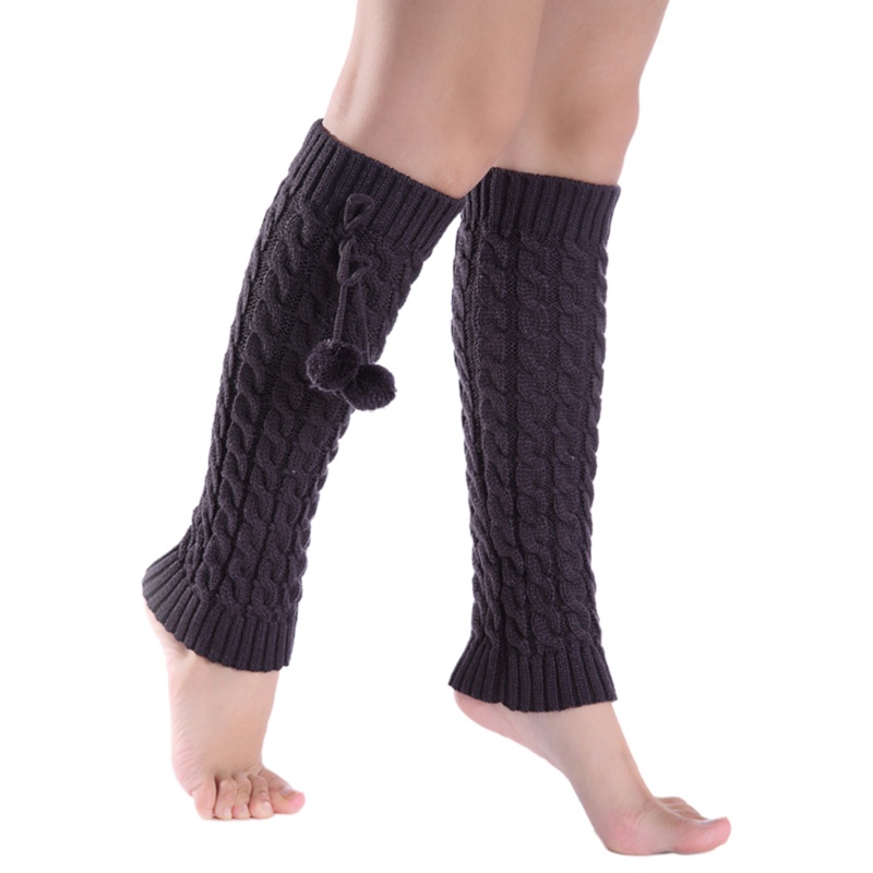 Tất Ống Chân Dệt Kim Giữ Ấm Mùa Đông Màu Trơn Đính Nơ Dễ Thương Cho Nữ