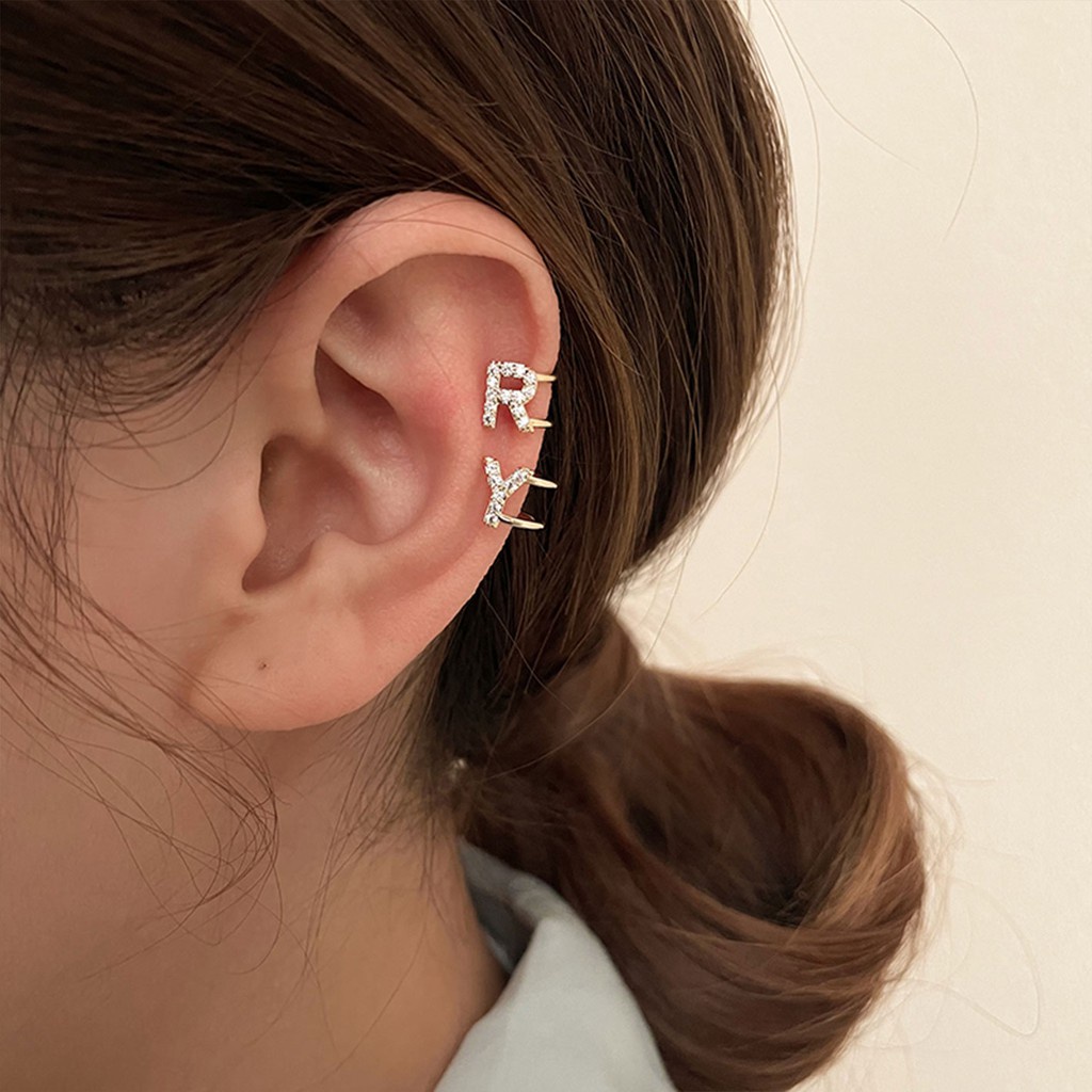 Bông tai hình chữ đính đá zircon cao cấp sang trọng cho nữ