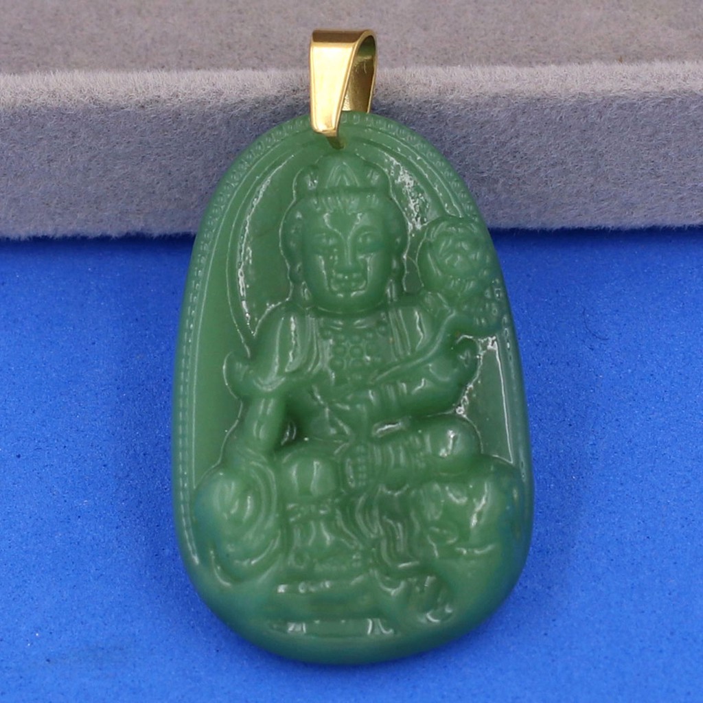 Mặt dây chuyền Bồ Tát Phổ Hiền Đá Tự Nhiên Xanh size lớn 5cm - Phật bản mệnh tuổi Thìn, Tỵ - Tặng kèm móc inox