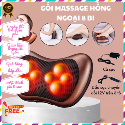 Máy Massage Cổ Vai Gáy Gối Massage Hồng Ngoại 8 Bi, massage toàn thân, máy mát xa cầm tay
