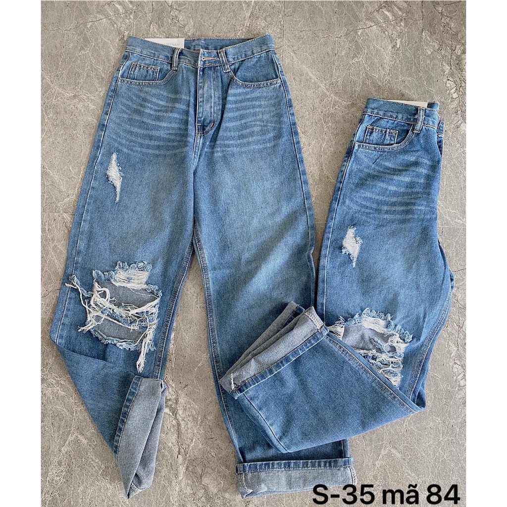 Quần Baggy Jean Nữ Bigsize Lưng Cao Ống Suông Rộng Rách Từ 40kg đến 80kg Hàng VNXK MS84